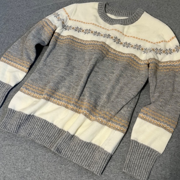 Fair Isle Ivory Gray Sweater Womens Large Academia Preppy Winter - Picture 10 of 10